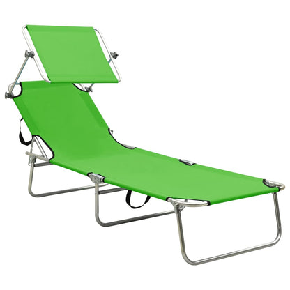 Green Aluminium Folding Sun Lounger with Canopy