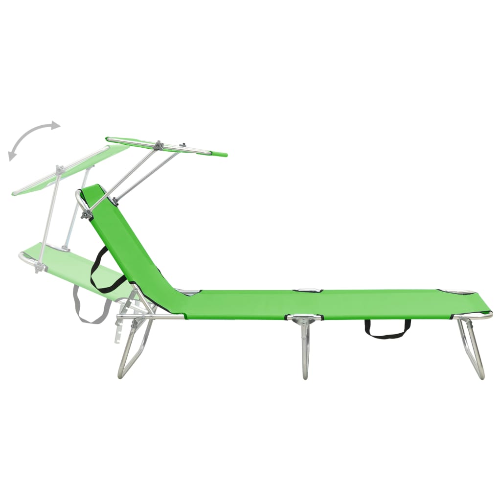 Green Aluminium Folding Sun Lounger with Canopy