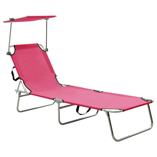 Pink Aluminium Folding Sun Lounger with Canopy - Relax in Style!