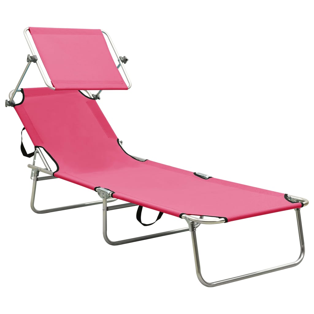Pink Aluminium Folding Sun Lounger with Canopy - Relax in Style!