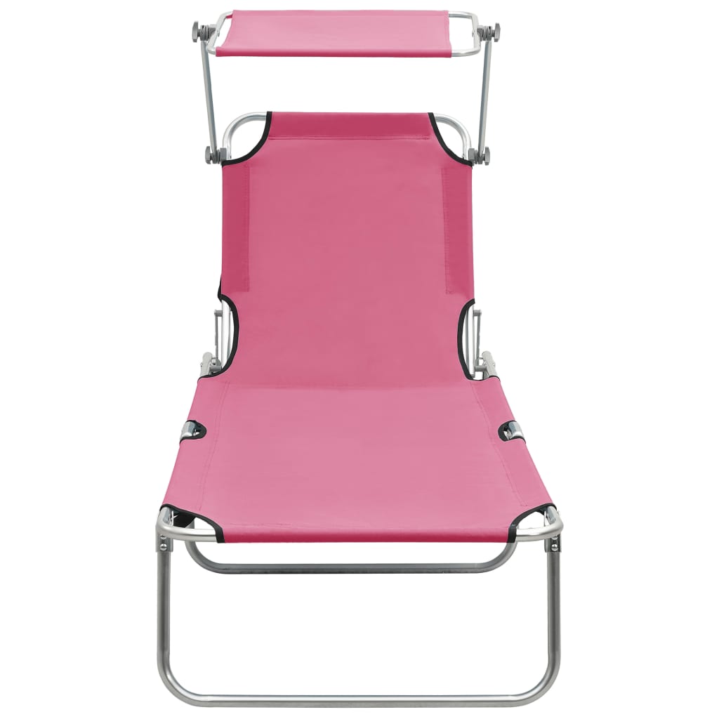 Pink Aluminium Folding Sun Lounger with Canopy - Relax in Style!