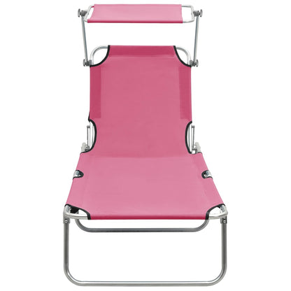 Pink Aluminium Folding Sun Lounger with Canopy - Relax in Style!