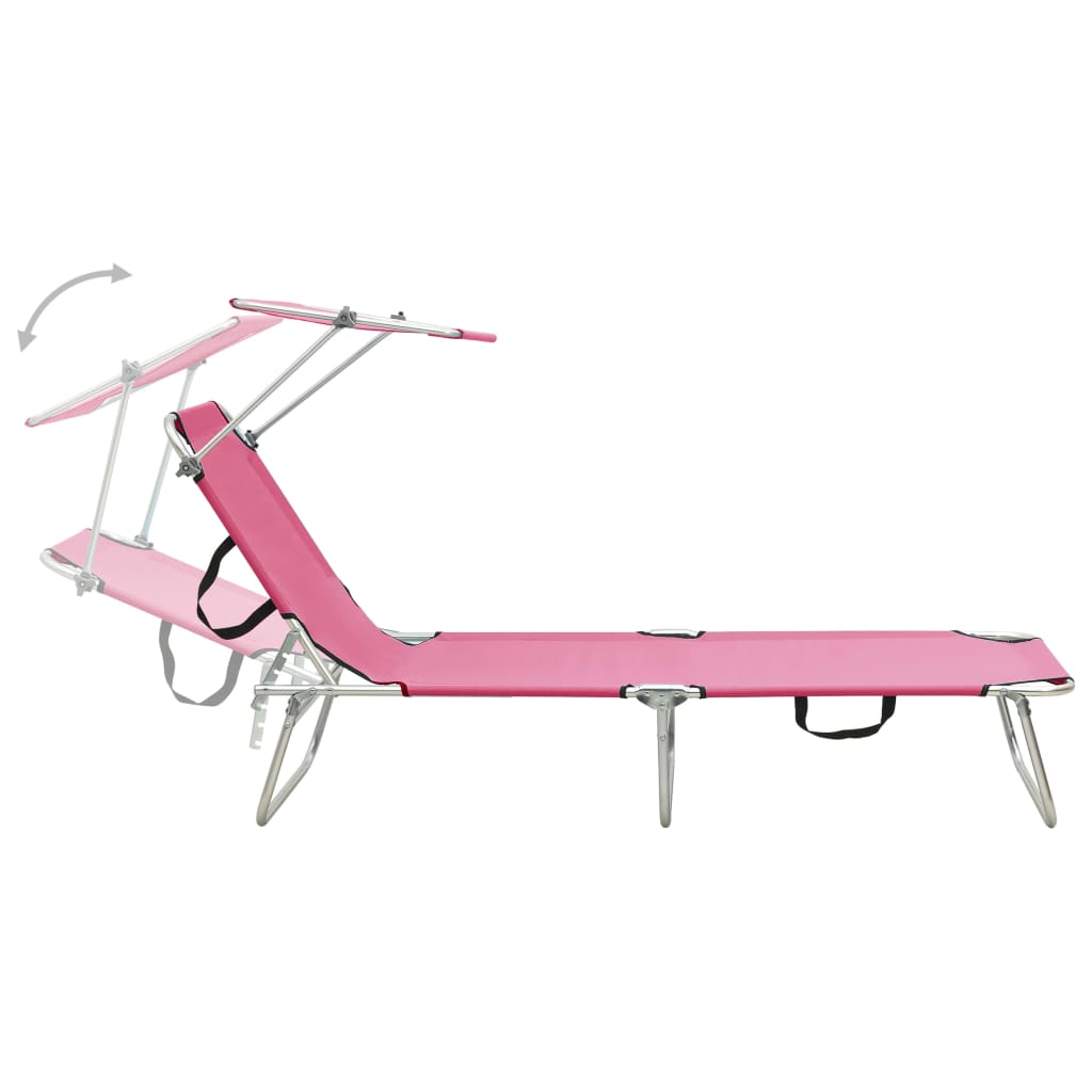 Pink Aluminium Folding Sun Lounger with Canopy - Relax in Style!