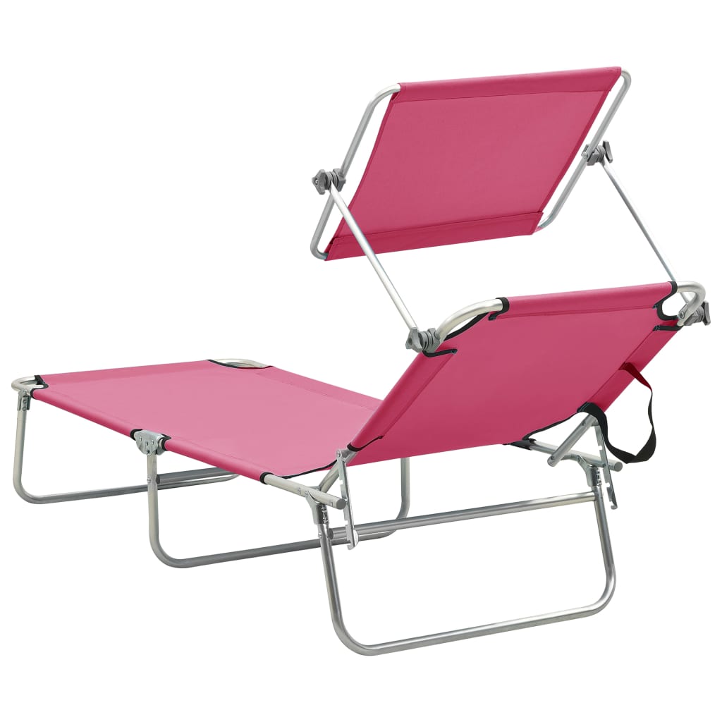 Pink Aluminium Folding Sun Lounger with Canopy - Relax in Style!