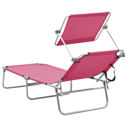 Pink Aluminium Folding Sun Lounger with Canopy - Relax in Style!
