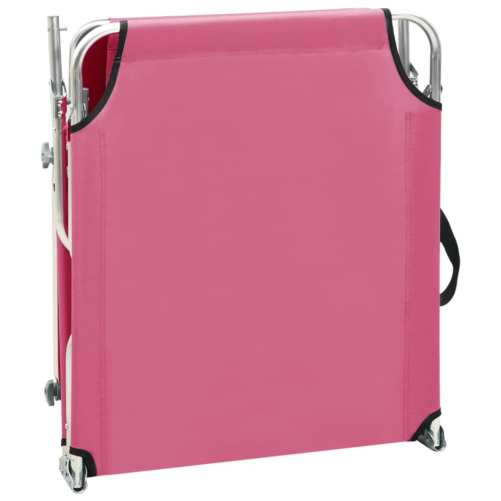 Pink Aluminium Folding Sun Lounger with Canopy - Relax in Style!