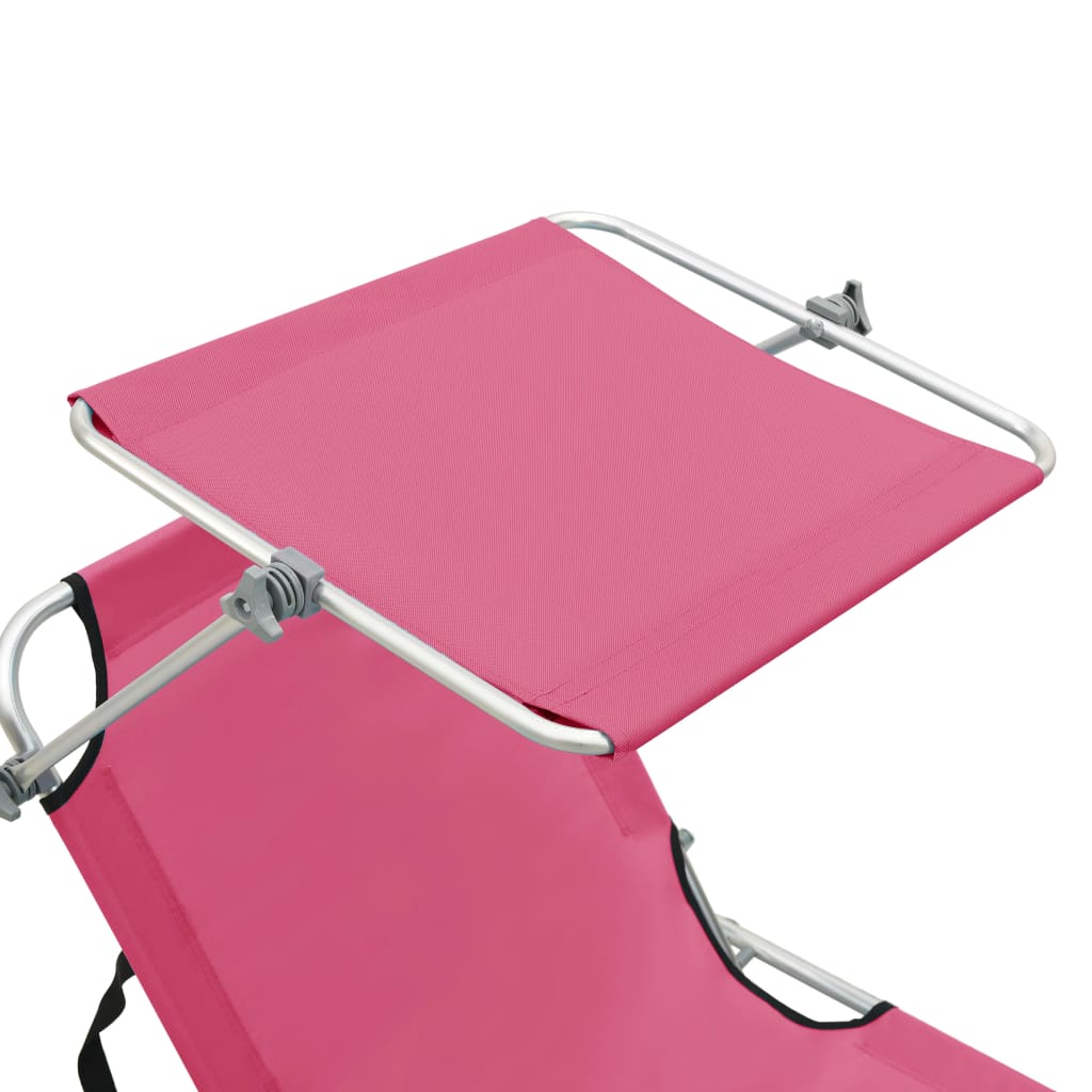 Pink Aluminium Folding Sun Lounger with Canopy - Relax in Style!