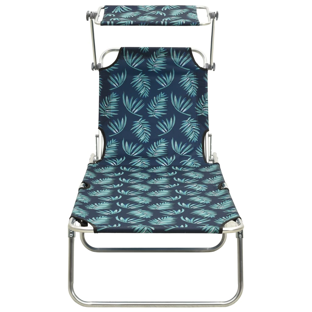 Leaf Print Folding Sun Lounger with Canopy - Aluminum Frame