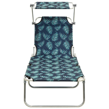 Leaf Print Folding Sun Lounger with Canopy - Aluminum Frame