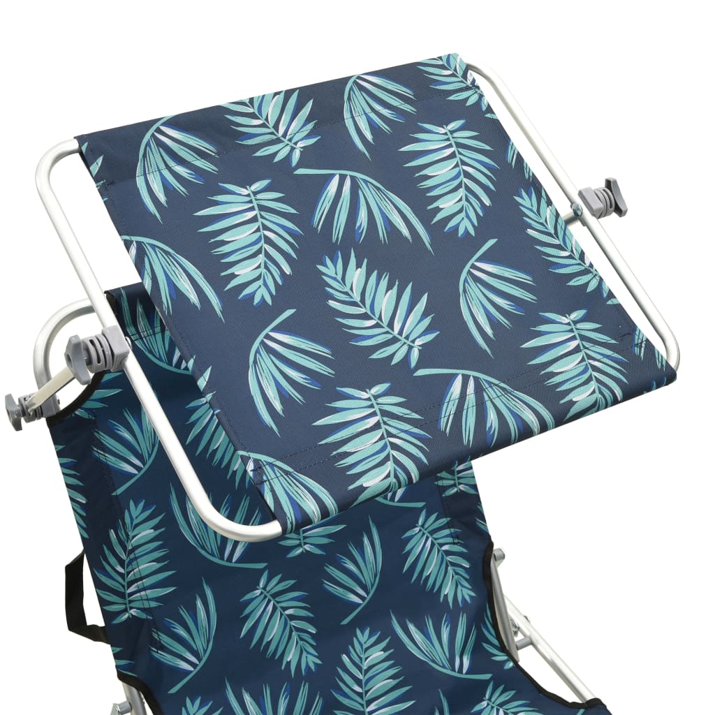 Leaf Print Folding Sun Lounger with Canopy - Aluminum Frame