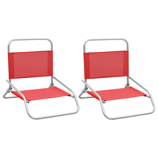 2 Red Folding Beach Chairs - Durable Fabric for Ultimate Comfort