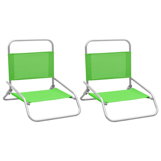 Set of 2 Green Fabric Folding Beach Chairs - Portable & Stylish