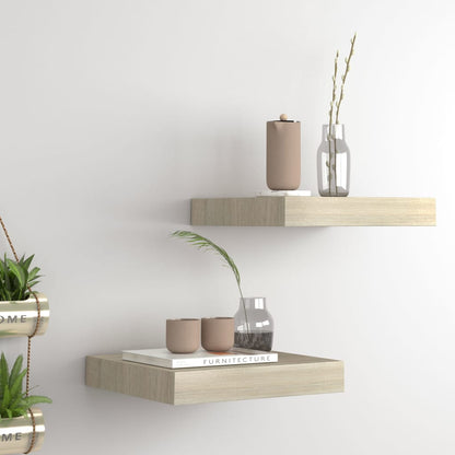 2 Pcs Oak Floating Wall Shelves, 23x23.5x3.8 cm MDF