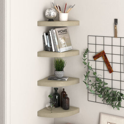 Oak Floating Corner Shelves - Set of 4, 25x25 cm MDF