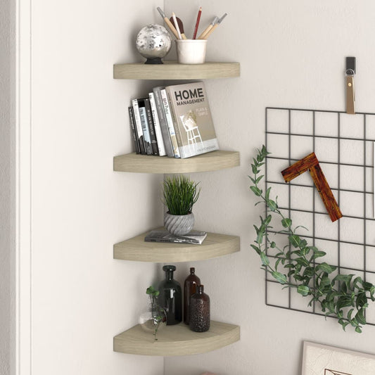 Oak Floating Corner Shelves - Set of 4, 25x25 cm MDF