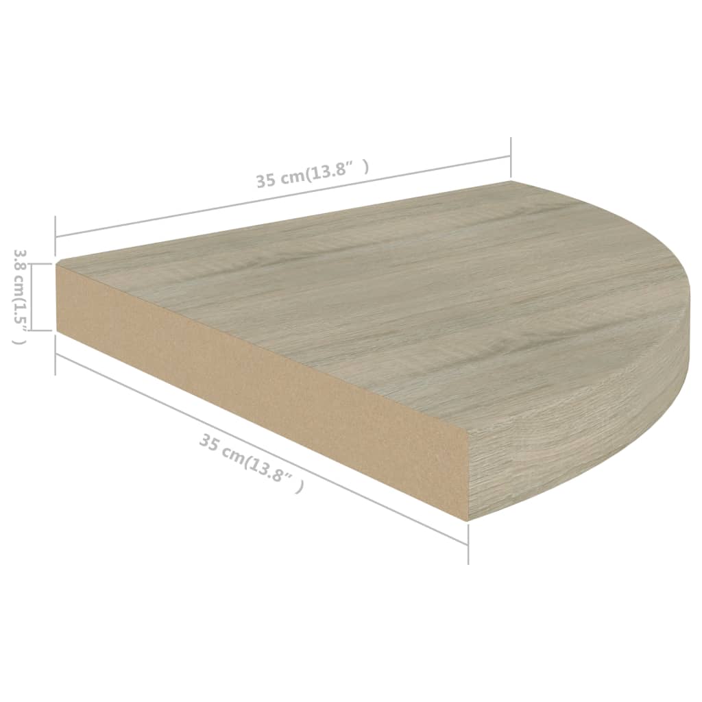 Oak Floating Corner Shelves Set of 4 - 35x35cm MDF Wall Storage