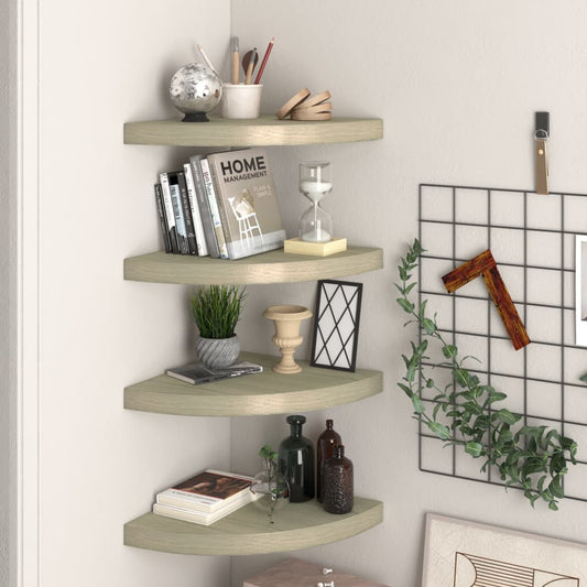Oak Floating Corner Shelves Set of 4 - 35x35cm MDF Wall Storage