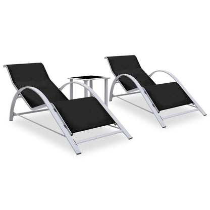 Black Aluminium Sun Loungers Set with Table - 2 Pcs