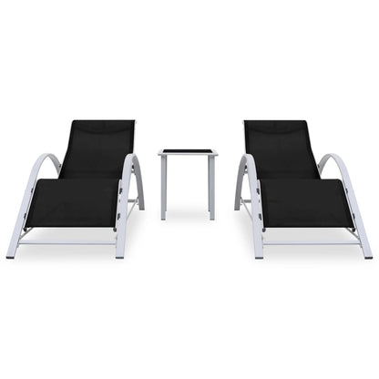 Black Aluminium Sun Loungers Set with Table - 2 Pcs