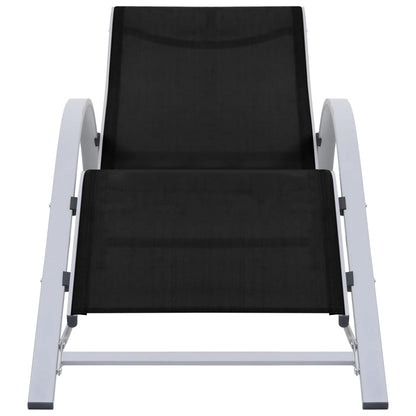 Black Aluminium Sun Loungers Set with Table - 2 Pcs