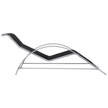 Black Aluminium Sun Loungers Set with Table - 2 Pcs