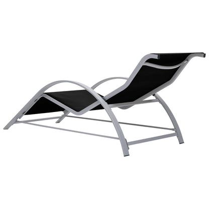 Black Aluminium Sun Loungers Set with Table - 2 Pcs