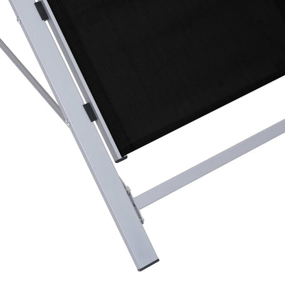 Black Aluminium Sun Loungers Set with Table - 2 Pcs