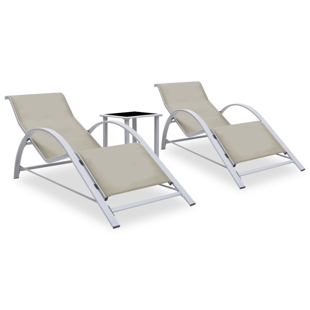 Cream Aluminum Sun Lounger Set with Table - 2 Pieces
