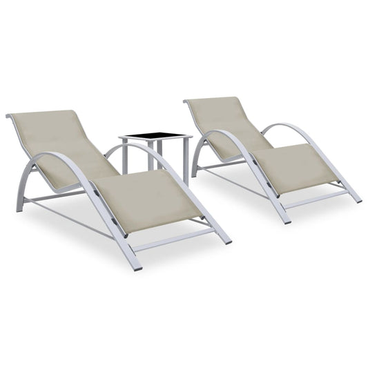 Cream Aluminum Sun Lounger Set with Table - 2 Pieces
