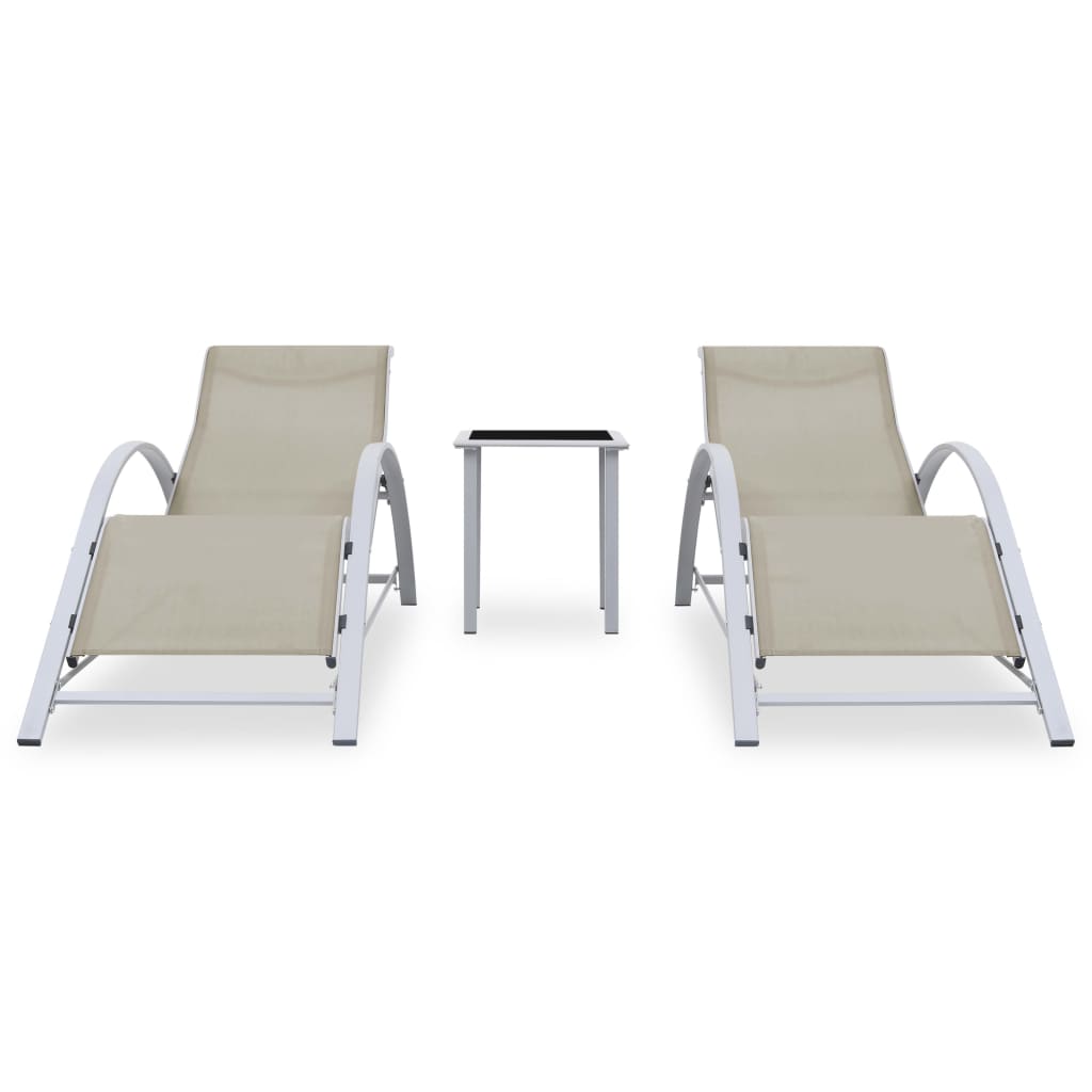 Cream Aluminum Sun Lounger Set with Table - 2 Pieces