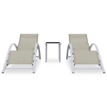 Cream Aluminum Sun Lounger Set with Table - 2 Pieces