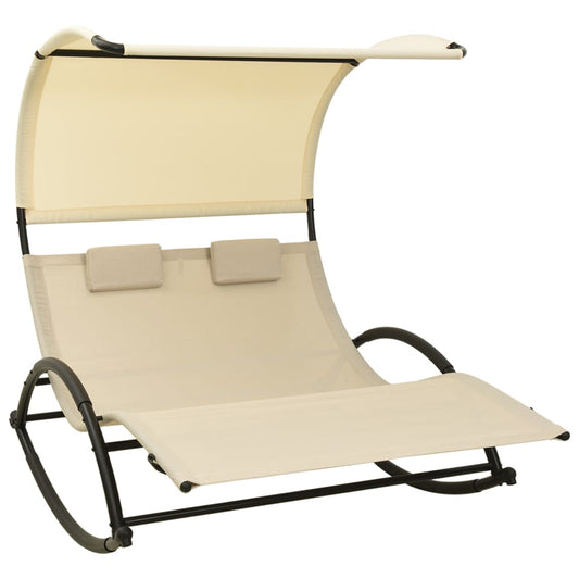 Luxury Double Sun Lounger with Canopy in Cream Textilene