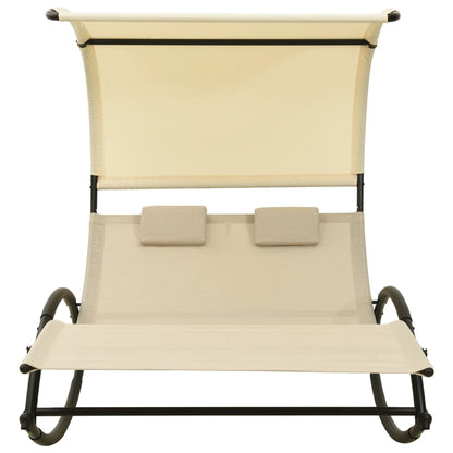 Luxury Double Sun Lounger with Canopy in Cream Textilene