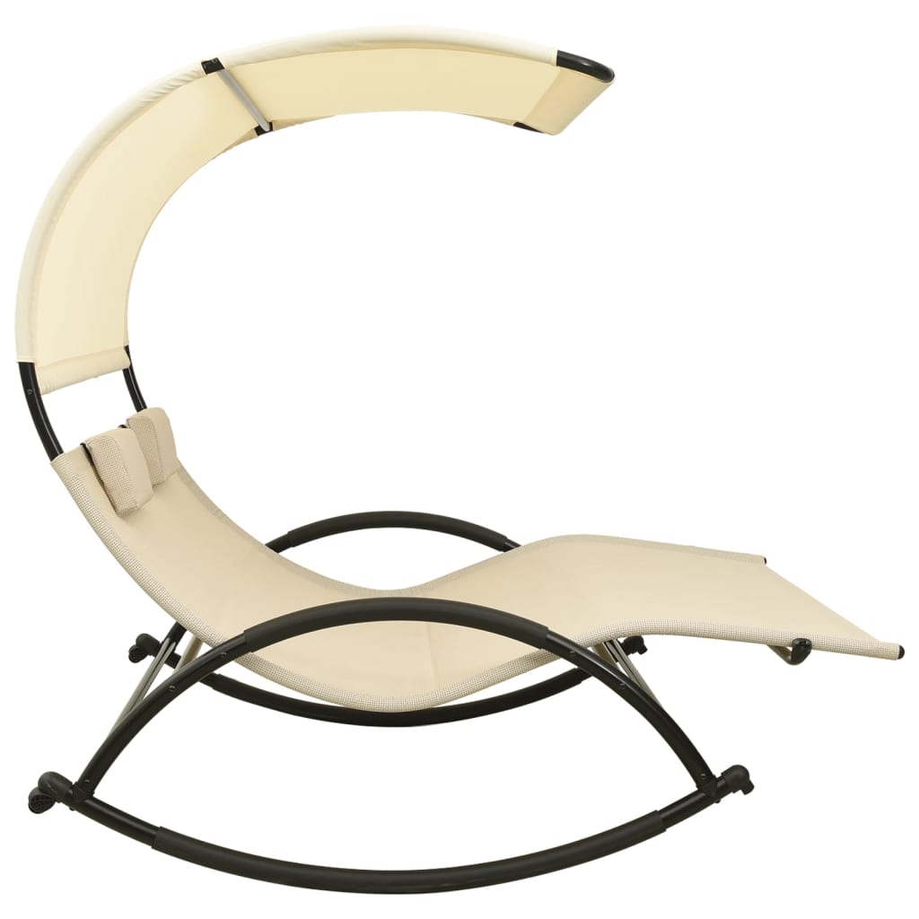 Luxury Double Sun Lounger with Canopy in Cream Textilene