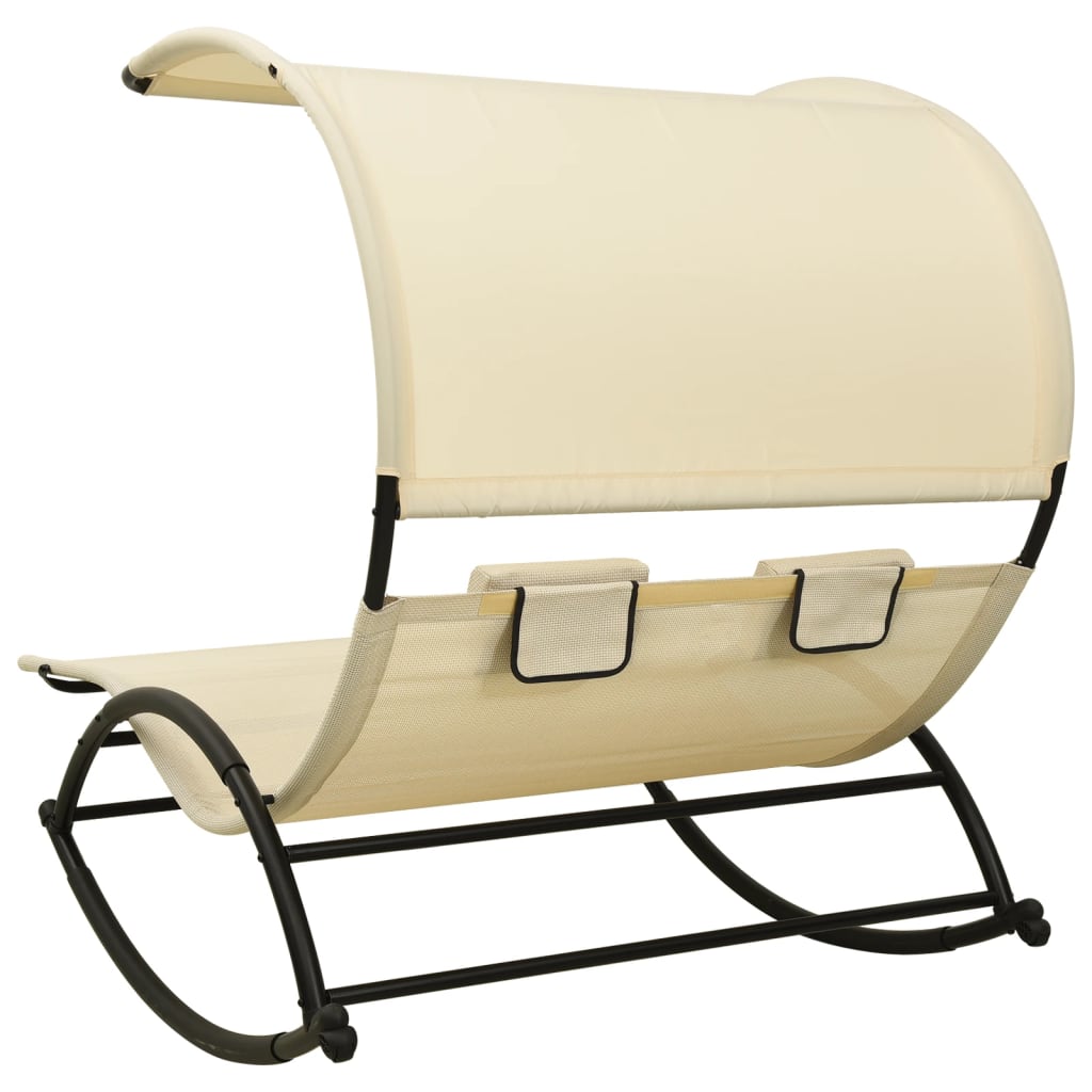 Luxury Double Sun Lounger with Canopy in Cream Textilene