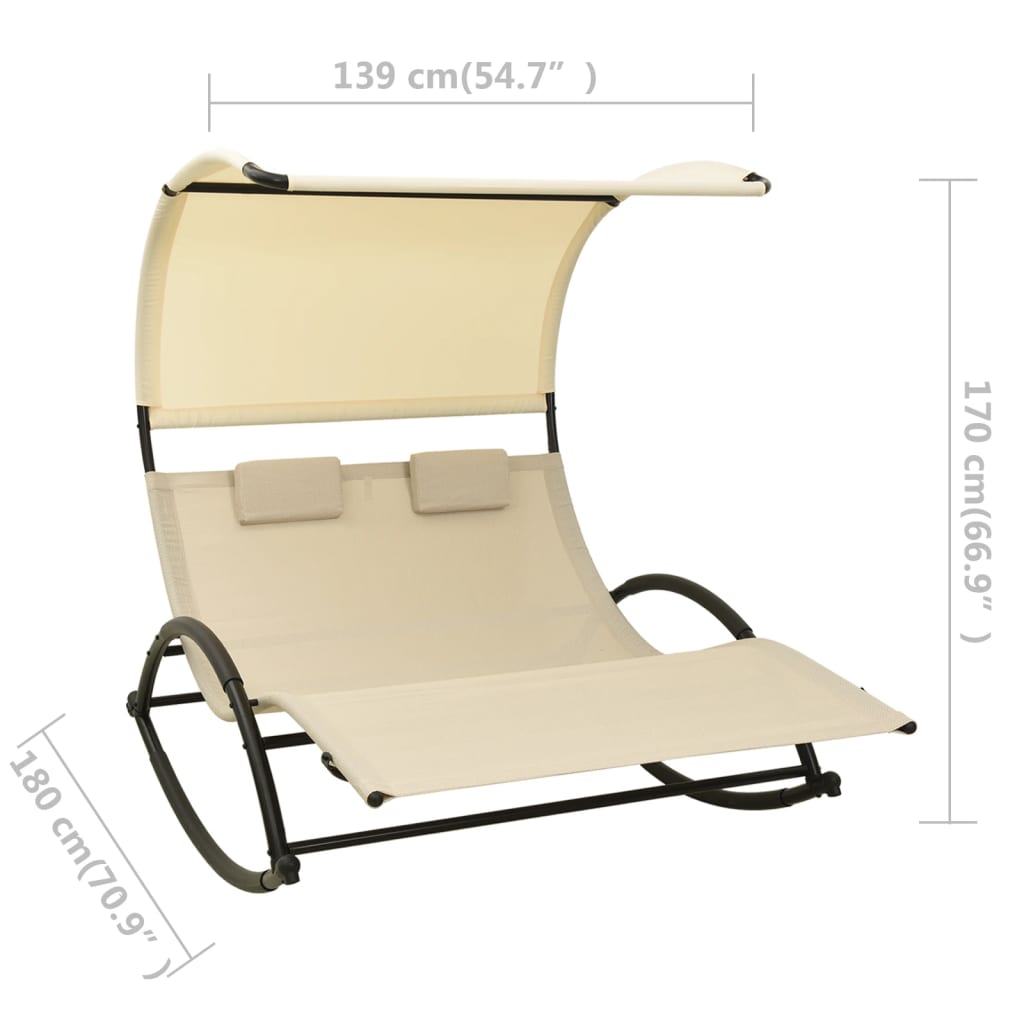 Luxury Double Sun Lounger with Canopy in Cream Textilene