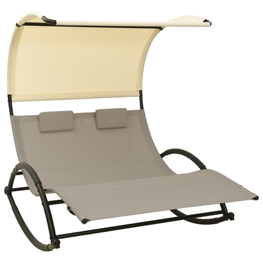 Double Sun Lounger with Canopy - Taupe & Cream Textilene Finish