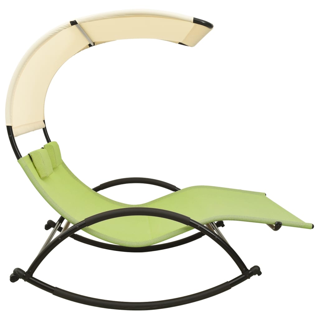 Double Sun Lounger with Canopy - Green & Cream Textilene Patio Chair