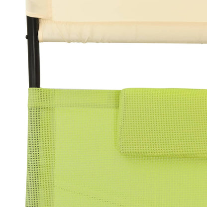 Double Sun Lounger with Canopy - Green & Cream Textilene Patio Chair