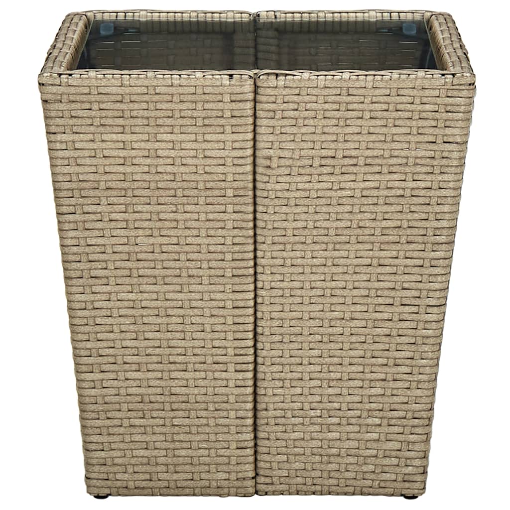 Tea Table Beige 41.5x41.5x44 cm Poly Rattan and Tempered Glass