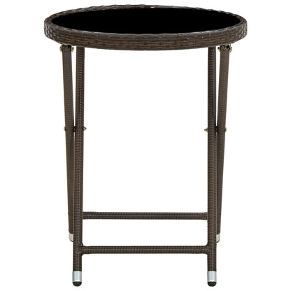 Tea Table Brown 60 cm Poly Rattan and Tempered Glass