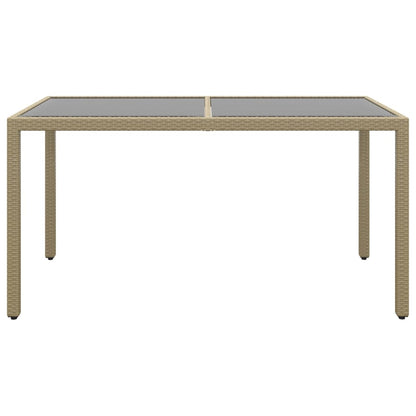 Garden Table 150x90x75 cm Tempered Glass and Poly Rattan Beige
