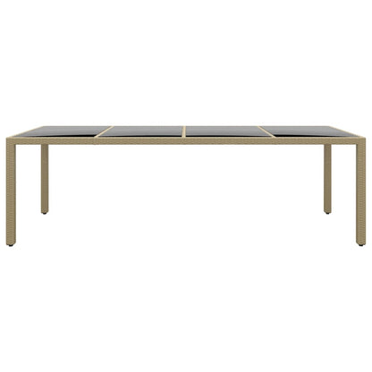 Garden Table with Glass Top Beige Poly Rattan