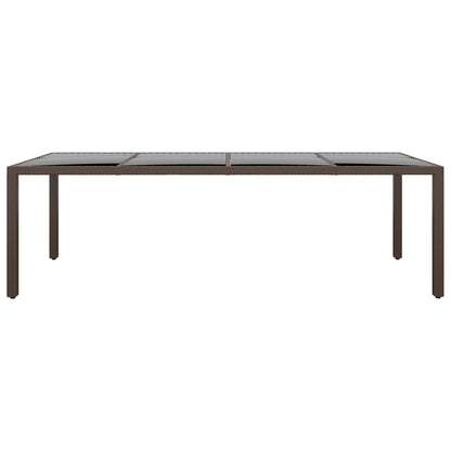 Garden Table with Glass Top Brown Poly Rattan