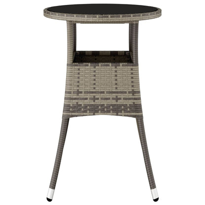 Garden Table Ø60x75 cm Tempered Glass and Poly Rattan Grey