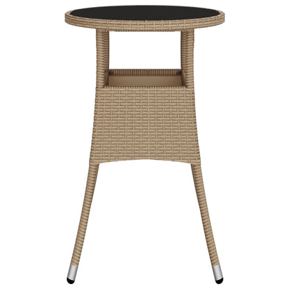 Garden Table Ø60x75 cm Tempered Glass and Poly Rattan Beige