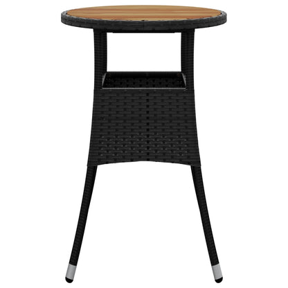 Garden Table Ø60x75 cm Acacia Wood and Poly Rattan Black
