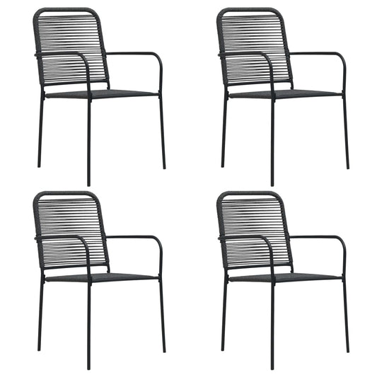 4-Piece Black Steel & Cotton Rope Garden Chairs