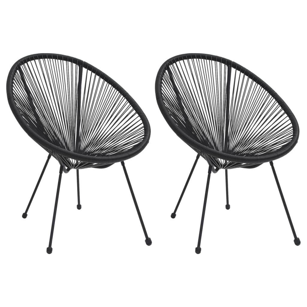 2-Piece Black Rattan Garden Moon Chairs - Stylish Outdoor Seating