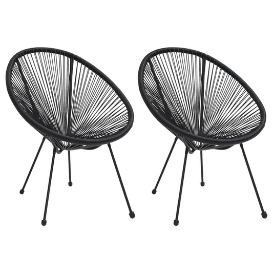 2-Piece Black Rattan Garden Moon Chairs - Stylish Outdoor Seating